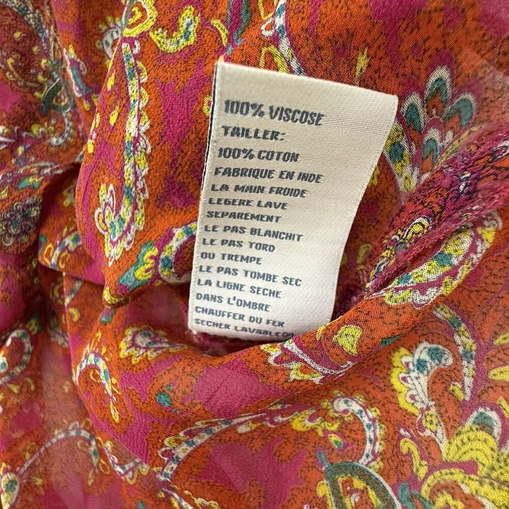Anthropologie Lil Clara Peasant Blouse Women S M Pink Orange Paisley Floral - Picture 11 of 14